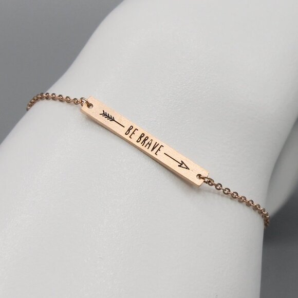 Jewelry bracelet bar Be Brave courage rose gold tone minimalist modern new - Picture 1 of 5